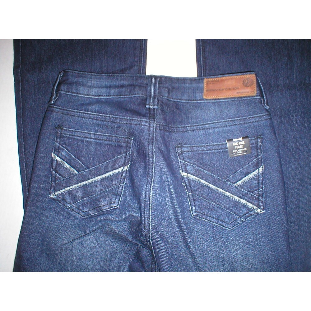 New NWT $99 Designer Buffalo David Bitton Jeans Womens 25 X 33 Mid Rise Flare Dk
